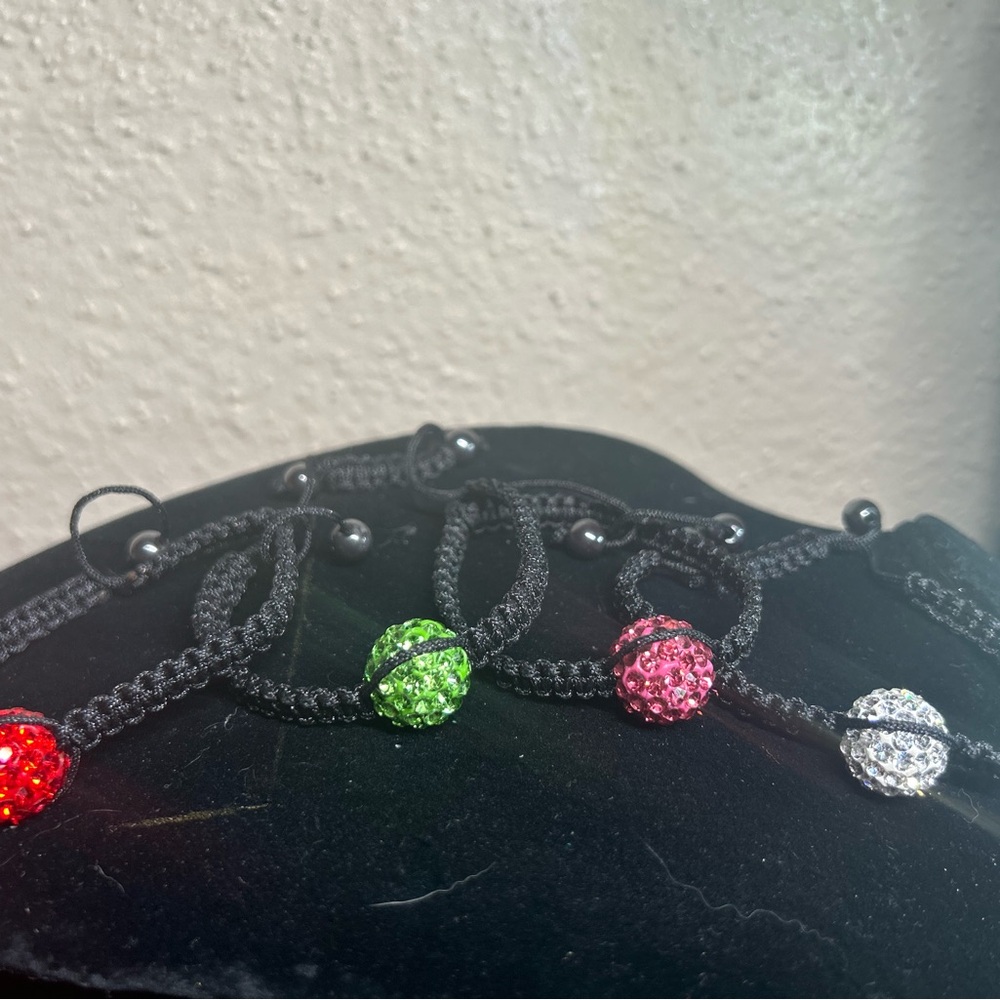 Sparkling Crystal Bead Bracelet Set - Red, Green, Pink, Silver